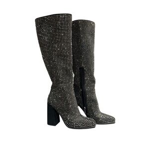 Jessica Simpson Black Silver Heeled Boots Sparkle